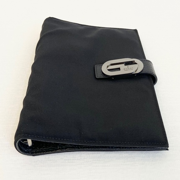 Gucci Black Canvas Agenda Cover w/ COA Gunmetal Gray Buckle Card Slots Organizer - Picture 6 of 11